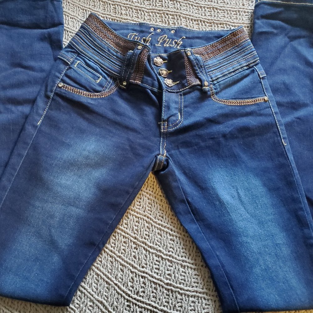 TUSH PUSH Jr. women dark wash stretch jeans size 1 - Picture 1 of 11